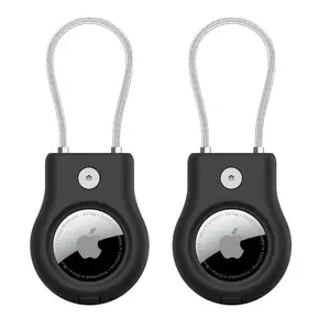 AirTag Holder 2 Pack Secure Holder with Wire Cable for Apple AirTag, Black