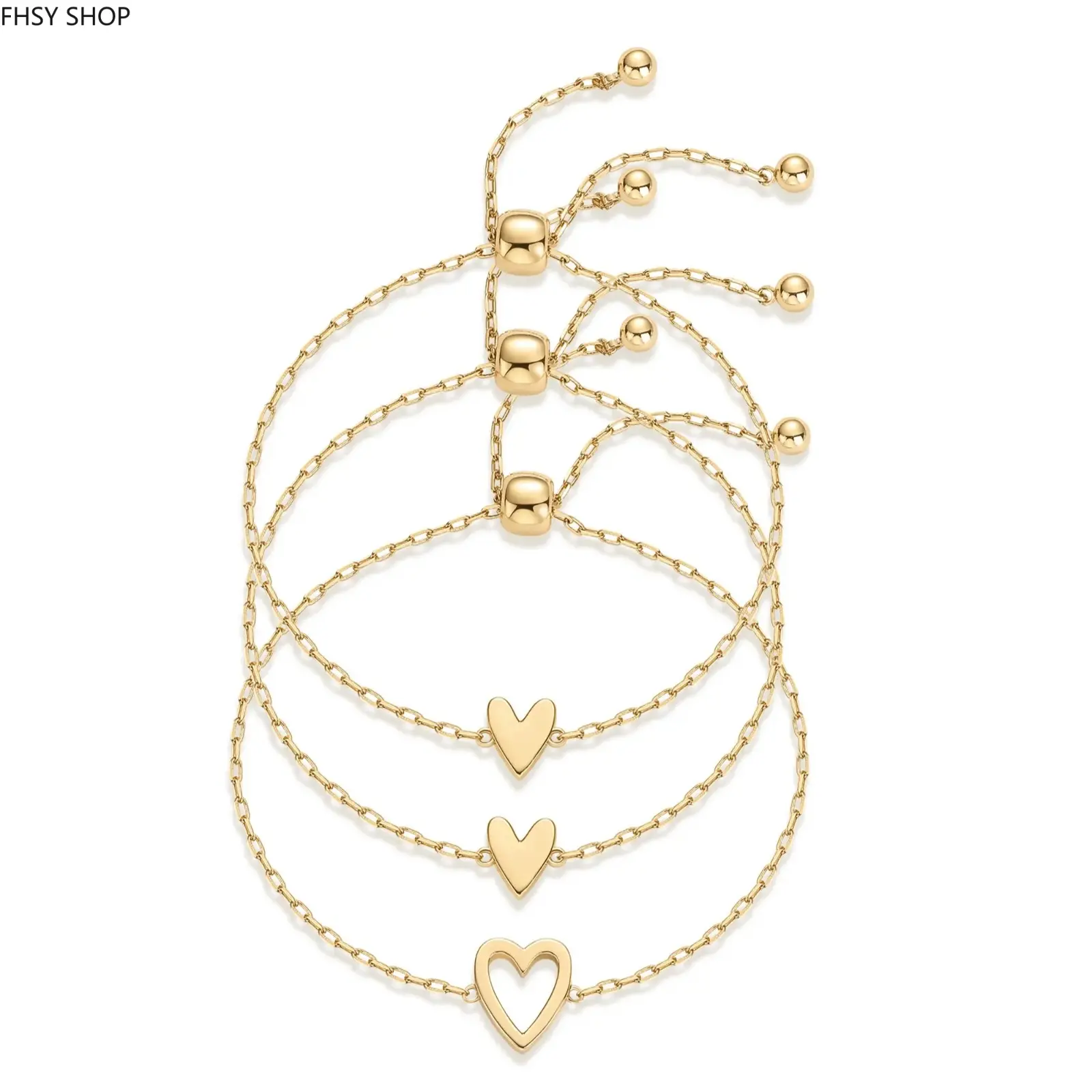 14K Gold Plated Adjustable Matching Bracelets for Women – Heart Charm and BFF Friendship Styles