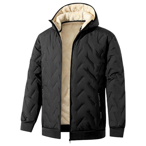 Men's Thick Ribbed Fleece-Lined Quilted Thermal Hooded Winter Parka - Heavyweight Insulated Cotton Blend Zip-Up Coat with Layering Option for Cold Outdoor Use, Plain Design