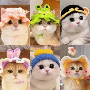 Pet Head Cover Cat Dog Knitted Hat Costume Prop Hair Accessory Funny Handmade Woolen Cap Cute Animal Hoodie