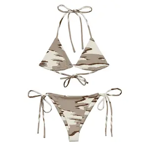 Commando Camo String Bikini Set for Women – Sexy Triangle Tie Side Swimsuit, Adjustable Halter Beachwear