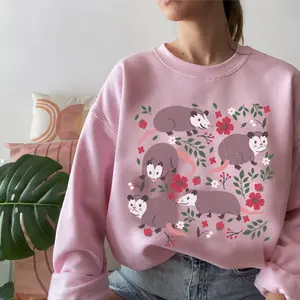 Opossum Sweatshirt Possum Print Sweatshirt Kawaii Possum Gift Possum Gifts Cottagecore Sweater Cottage Core Clothing Strawberry Shirt