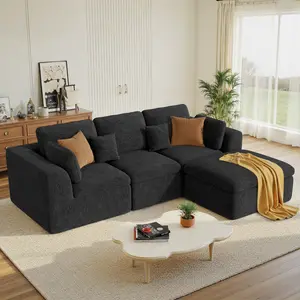 115" Cloud Boneless Sectional Couch for Living Room, Convertible L-Shape Couch with Ottoman, 3 Seater Modular Sofa,Chenille