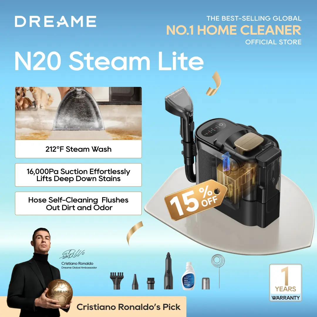 【New Arrival】DREAME N20 Steam Lite Portable Carpet Cleaner with Steam & Hot Water Wash, Upholstery Cleaner Machine with Auto-Mix Solution, 16Kpa Powerful Suction, Spot Cleaner for Carpet, Couch, Furniture, Pets, Cars,sohochic
