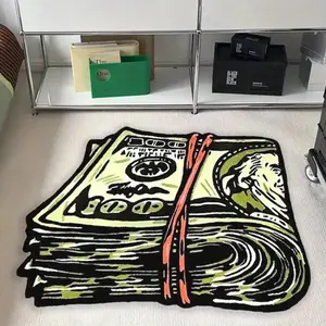Modern Dollar Bill Mat - Thick Abstract Floor Mat with Green & Black Currency Design, Machine Washable Non-Slip Mat for Living Room, Bedroom, Office - Unique Home Decor Accent, Bedroom Mat, Bedroom Mat, Bedroom Accent, Artistic Design, Durable Constructio