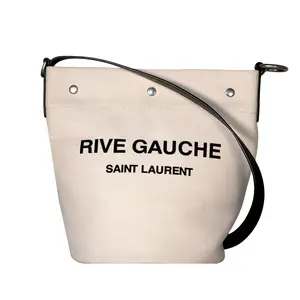 Pre-owned Yves Saint Laurent Canvas Shoulder Bags Saint Laurent Rive Gauche Bucket Bag Medium Neutral