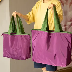 Reusable Nylon Grocery Tote - Large Capacity Foldable Leak-Proof |   Adjustable Strap Multi-Color Daily Essential