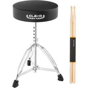 Adjustable Drum Throne – Padded Drum Stool with Sticks