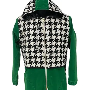 The Green Riding Hood Hounds Tooth & Velvet Trench Coat from the Collection PIECES a harmonious collaboration between God Said Couture X Ripp (menswear womenswear fashion stylish hoodie jackets long double zipper unisex