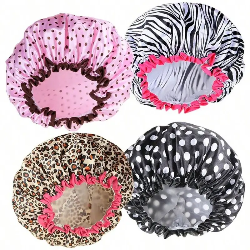 Women Adjustable Waterproof Shower Caps, Reusable Elastic Hair Covers, Fashionable Printed Design, Suitable for Bathing & Shower Use, Shower Cap Set
