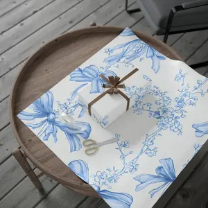 Blue Vintage Ribbon Floral Wrapping Paper for Birthday Party Wrap for Wedding Gift Paper