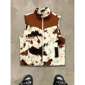 Men's Casual Street Style American Denim Patchwork Fleece Vest, Fall Winter Fashion, Comfortable and Warm Backless Design