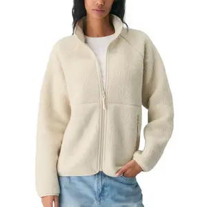 Women's wool jacket with fuzzy long sleeved full zipper autumn Sherpa coat, casual exercise winter warm coat, with pocketsRAIMENTRY