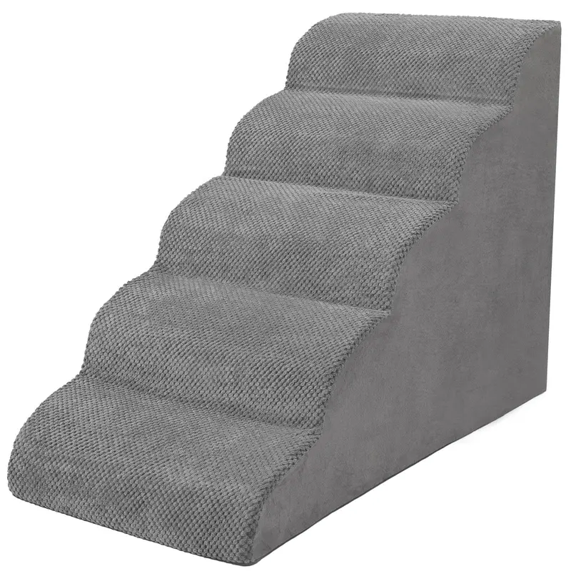 Pet Stairs for Home, 5-Step Non-Slip Fleece-Corduroy Dog & Cat Stairs with Deeper Steps (33.5"l x 17"w x 24"h), 24" Extra Wide Universal Fit, Compressed Pack, Joint Relief, Home Decor, Easy to Clean, Machine Washable, for Small/Senior Pets