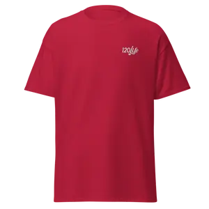 120/Life Classic Tee - 100% Cotton Unisex Fitted Short Sleeve Crew Neck T-Shirt for Casual Wear with Taped Neck and Shoulders