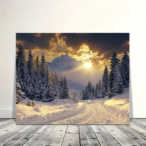 2D Flat [Hanging Art]Snow Mountain Sunset Wooden Framed Canvas Painting - 1pc, Wall Art Prints for Living Room & Bedroom & Kitchen, Home, Office Decor, Christmas Gift for Her Him