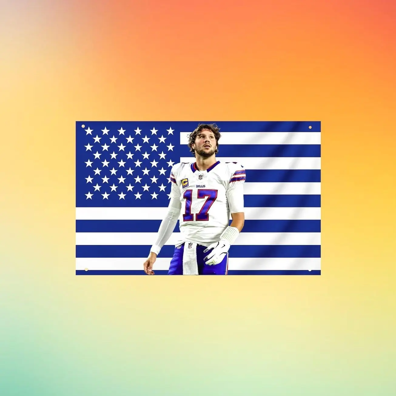 Josh Allen, Buffalo Bills Football Flag | Blue USA Wall Tapestry, Quarterback Banner, Fan Room Decor Gift