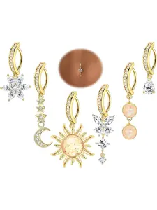 6 Pcs 14G Clicker Belly Button Ring for Women 316L Steel Butterfly Snake Evil Eye Heart CZ Opal Dangle Belly Button Rings Simple Reverse Navel Rings Body Belly Piercing Jewelry