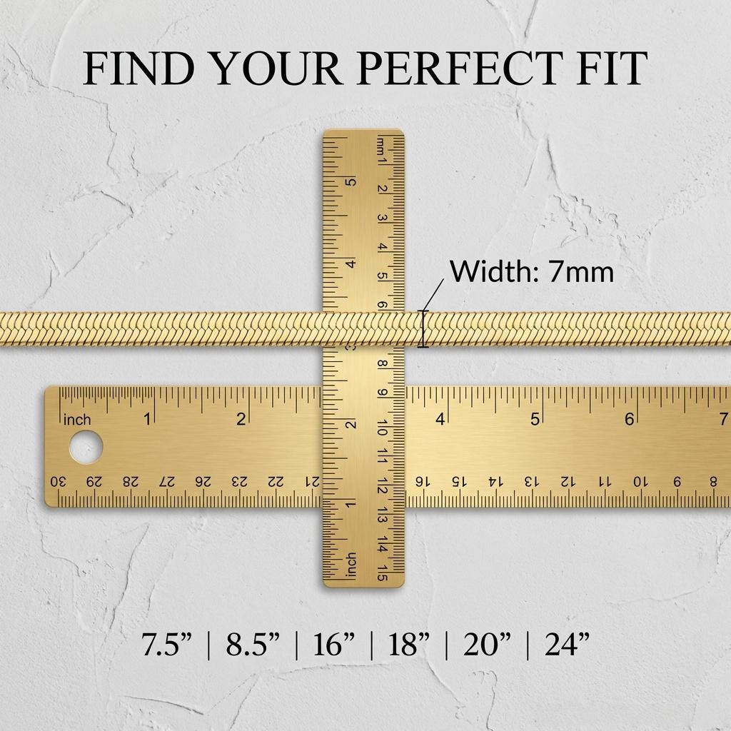 Flexible Stainless Steel Herringbone Serpentine Chain Necklace Gold-Tone 7.5-24 Inch Lengths 7mm Wide Hypoallergenic Gift Box Included