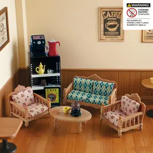 Miniature Living Room Sofa Coffee Corner Furniture Toy, Assembly Required, Ideal Birthday Gift for Boys and Girls, Dollhouse Decoration, Doll Set