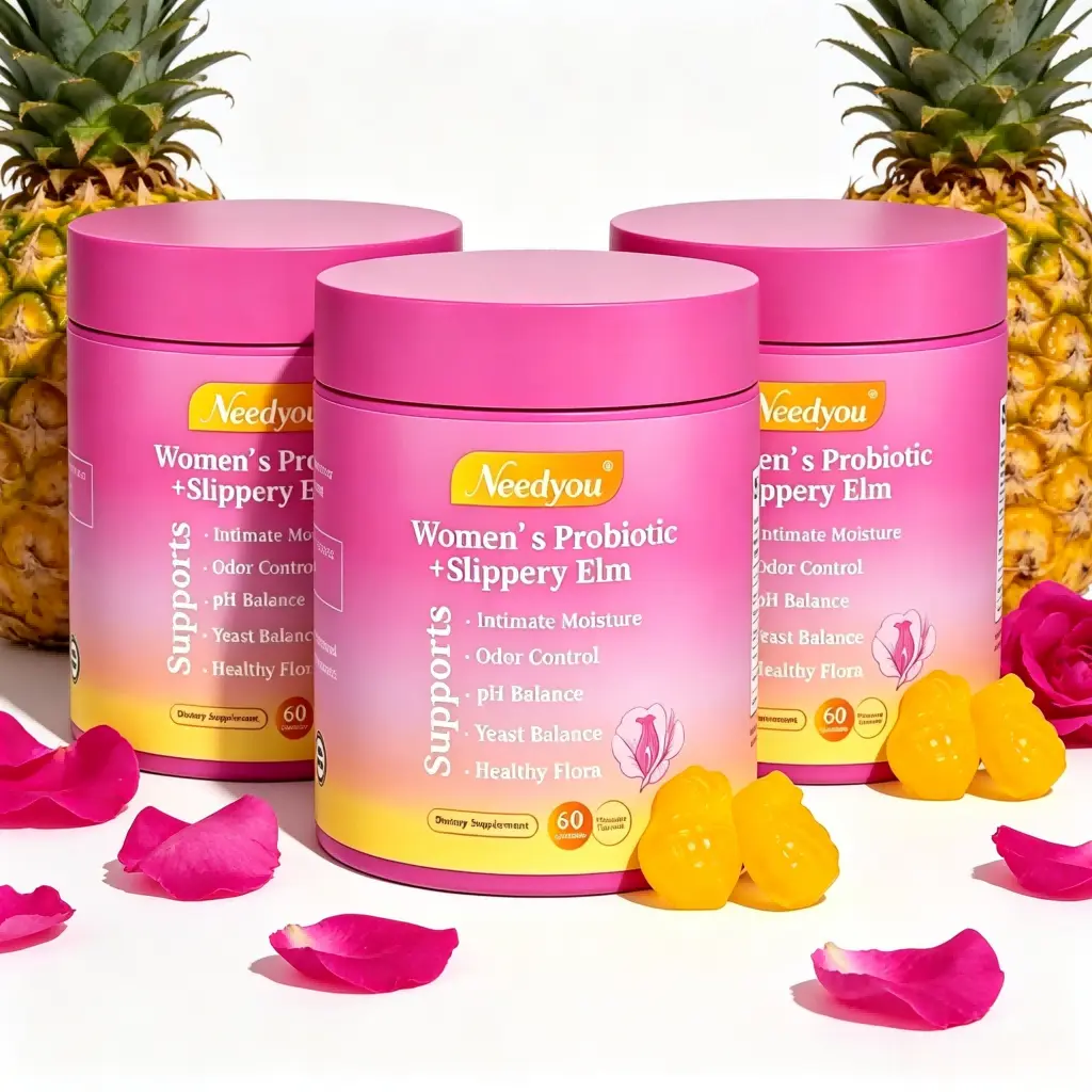 Her Juicy Feminine Probiotics Gummies – Daily Feminine Wellness Blend with Slippery Elm, Prebiotics & Lactobacillus Strains to Ease Dryness & Balance Vaginal pH, Hawaiian Pineapple 60 Counts