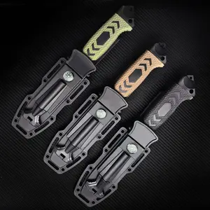 High hardness stainless steel outdoor knife, complete set with ignition tools and fully wrapped K-sheath, sturdy tactical straight knife, suitable for hiking and camping, a must-have outdoor equipment for outdoor enthusiasts