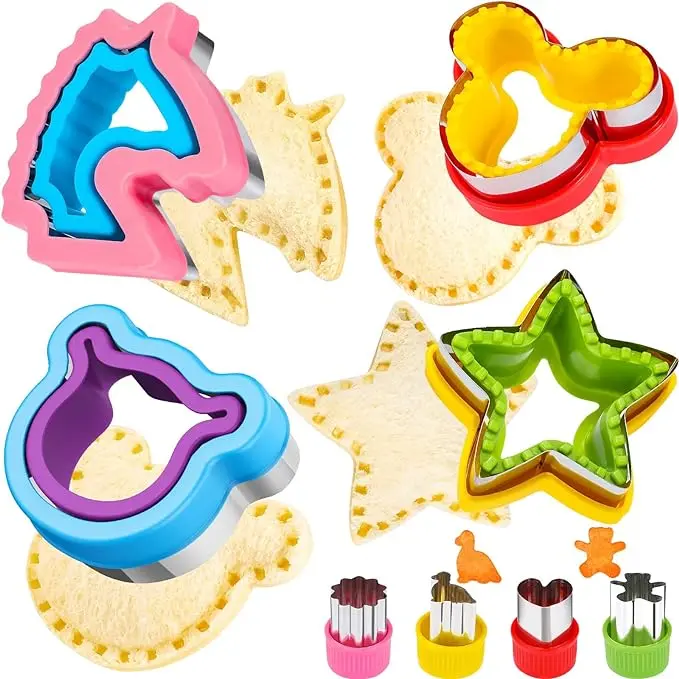 AISOON 8 PCS Colorful Plastic Sandwich Cutter & Sealer Set - Food-Safe, Kitchen Cookie Cutters, Fruit Utensils for Home Breakfast, Bakeware Baking Supplies