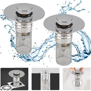 2 Pcs Bathroom Sink Stopper Hair Catcher Pop Up Drain Strainer 304 Filter Universal Fit 1.1-1.3" Holes Rust-Resistant Copper Core