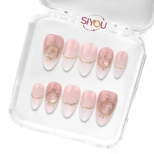 Siyou Aurora Blush Ombre Press On Nails Short Almond Pink And White Reusable
