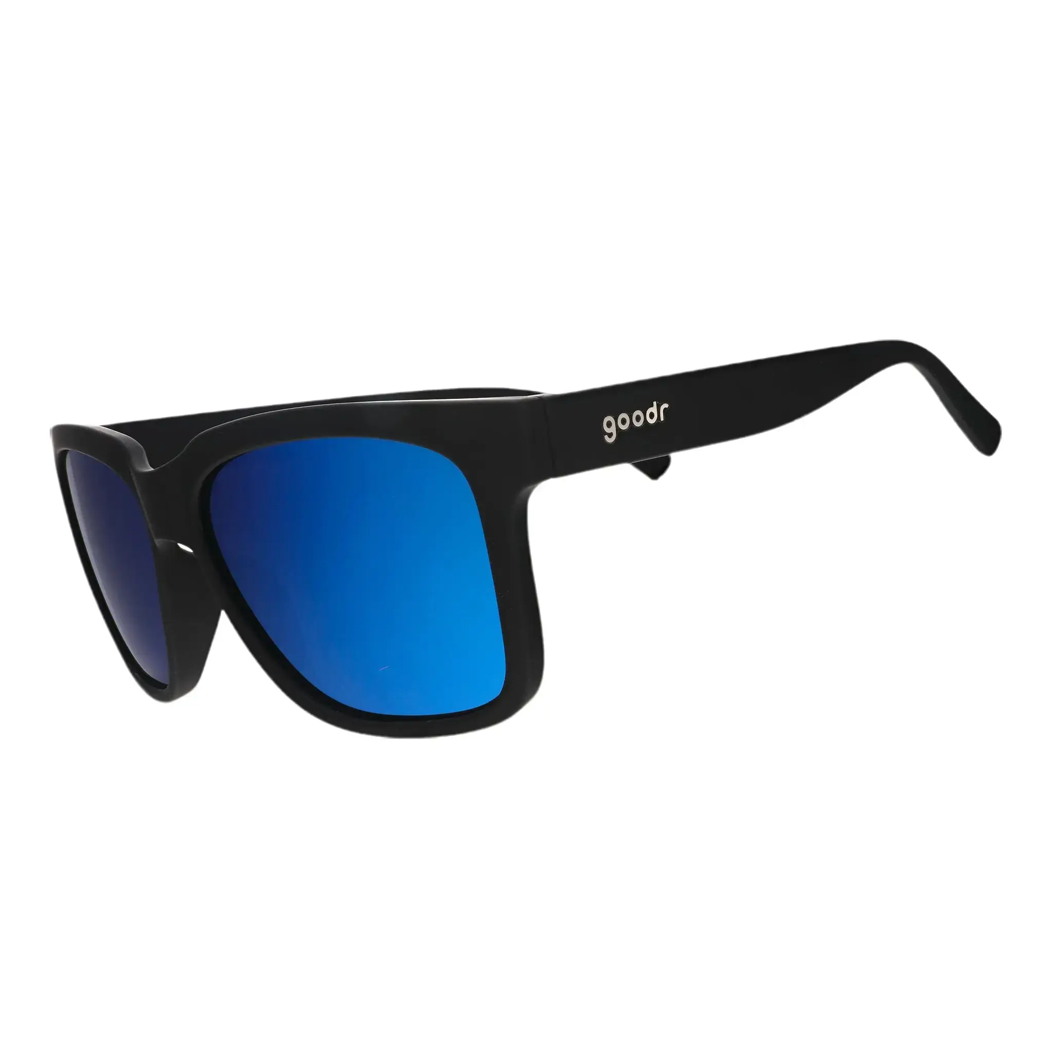goodr Buoys Don't Cry Medium Size (Tidal G) Solid Black Frame with Blue Lens, UV400, No Slip No Bounce No Tangle