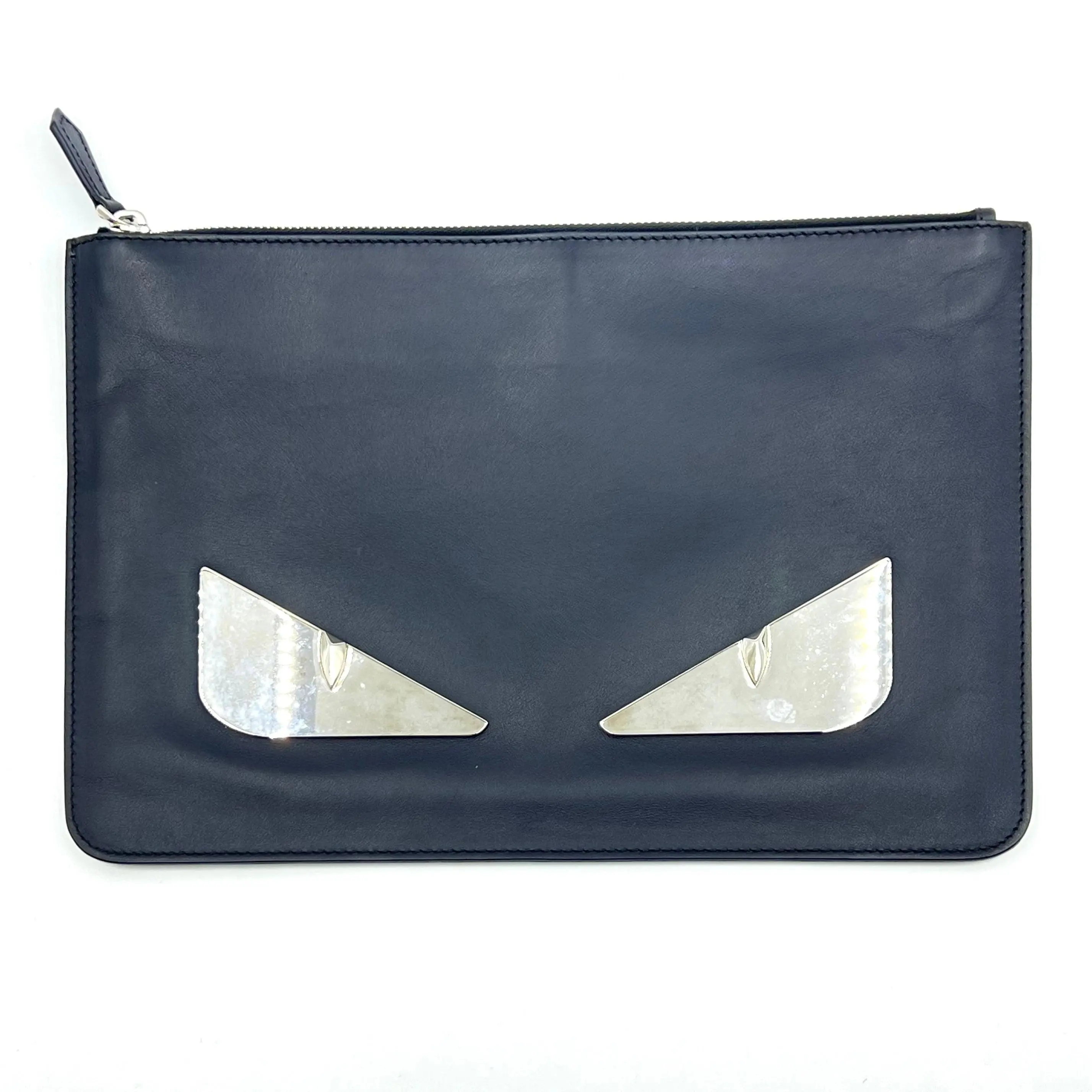Pre-owned FENDI Leather Clutches & Wristlets Monster pouch bag Clutch bag Black