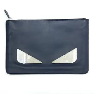 Pre-owned FENDI Leather Clutches & Wristlets Monster pouch bag Clutch bag Black