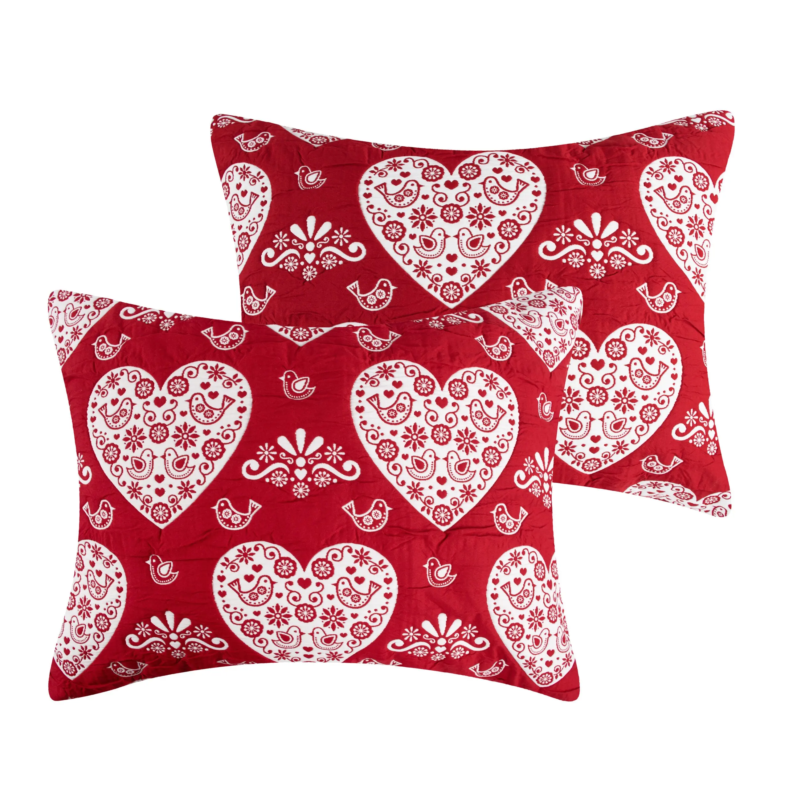 Greenland Home Fashions Lovebirds Sham – Standard 20x26 Quilted Pillow Cover with Nature-Inspired Bird & Floral Design, Cotton Fabric