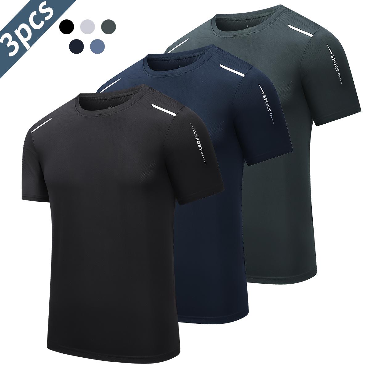 Men's 3-Pack Quick-Dry Sports T-Shirts - Breathable Moisture-Wicking Crew Neck Short Sleeve Shirt, Breathable Quick-Dry Crew Neck Top, Sports Running Shirt, Moisture-Wicking T-Shirt for Gym & Summer Activities
