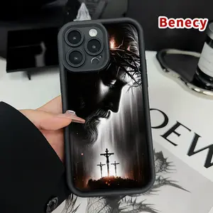 TPU Phone Case for iPhone 15 16 14 Pro Max 13 12 11 XR XS Plus E Christ's Sorrowful Gaze Pattern Drop Protection Shockproof Soft Silicone Smartphone Cover Casing