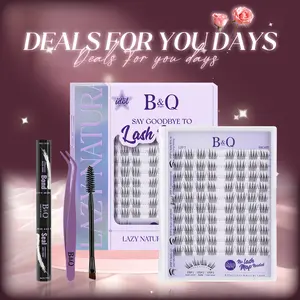 Idol Kit【Left & Right Lashes】B&Q No Lash Map Series Natural Look Individual Lash Kit,0.05mm Invisible Band Lightweight Lash Clusters,CC Curl for DIY Lashes Extension,Waterproof Bond Seal Week Lasting Vacation Lash #dealsforyoudays