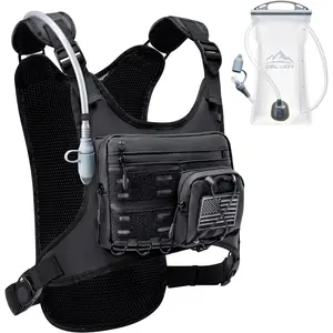 Running Vest with 2L Water Bladder, USA Original Patent, Lightweight Adjustable Chest Pack with Pistol Holster, Reflective Running Hydration Vest for Women Men for Hiking Marathon