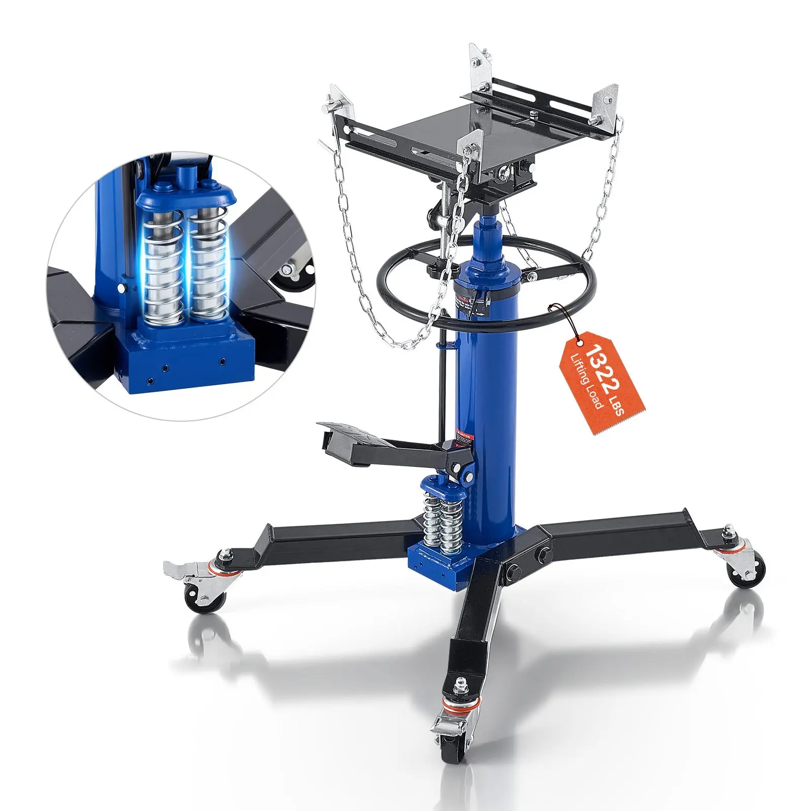 【Summerfinds】VEVOR Hydraulic Transmission Jack, 1322 lbs / 0.6 Ton Lifting Capacity Telescoping Transmission Jack with Foot Pedal, Dual Telescopic Trans, 34.6-69.3 in High Lifting Height, Garage/Shop Lift Hoist, Steel Frame, 360° Mobility
