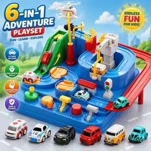 Car Adventure Track Toy with 6 Mini Cars, Manual Parking Garage Race Track Game, 8-Level City Rescue Track Set, Montessori Busy Board Toy for Toddlers Kids