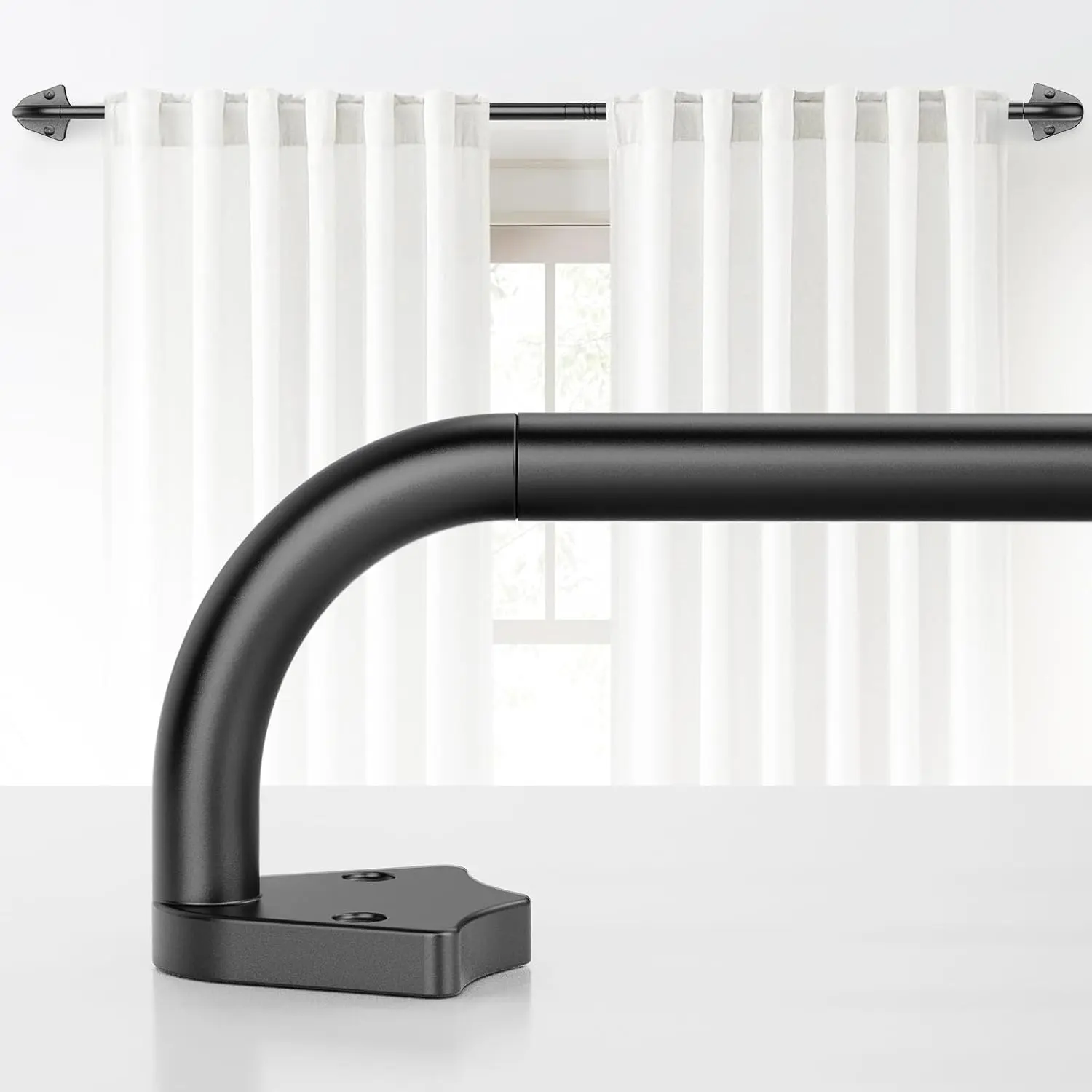 Blackout Curtain Rods for Windows 36"-48", 5/8 inch Small Matte Black Wrap Around Curtain Rod Curved Room Darkening Single Window Rod for Bedroom Kitchen(36"-48")