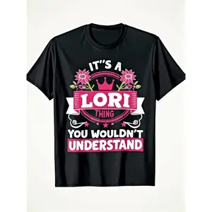 Men's "It's a Lori Thing You Wouldn't Understand" T-Shirt - Black with Pink Floral Star & Slogan Print, Soft Round Neck Short Sleeve Casual Comfort Fit Tee, Machine Washable Statement Shirt