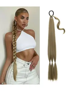 32 inch Long Braided Ponytail Extension for Women Soft Lightweight Synthetic Braiding Hair DIY Hairpiece Wrap Around Pony Tail Style for Daily Wear & Parties