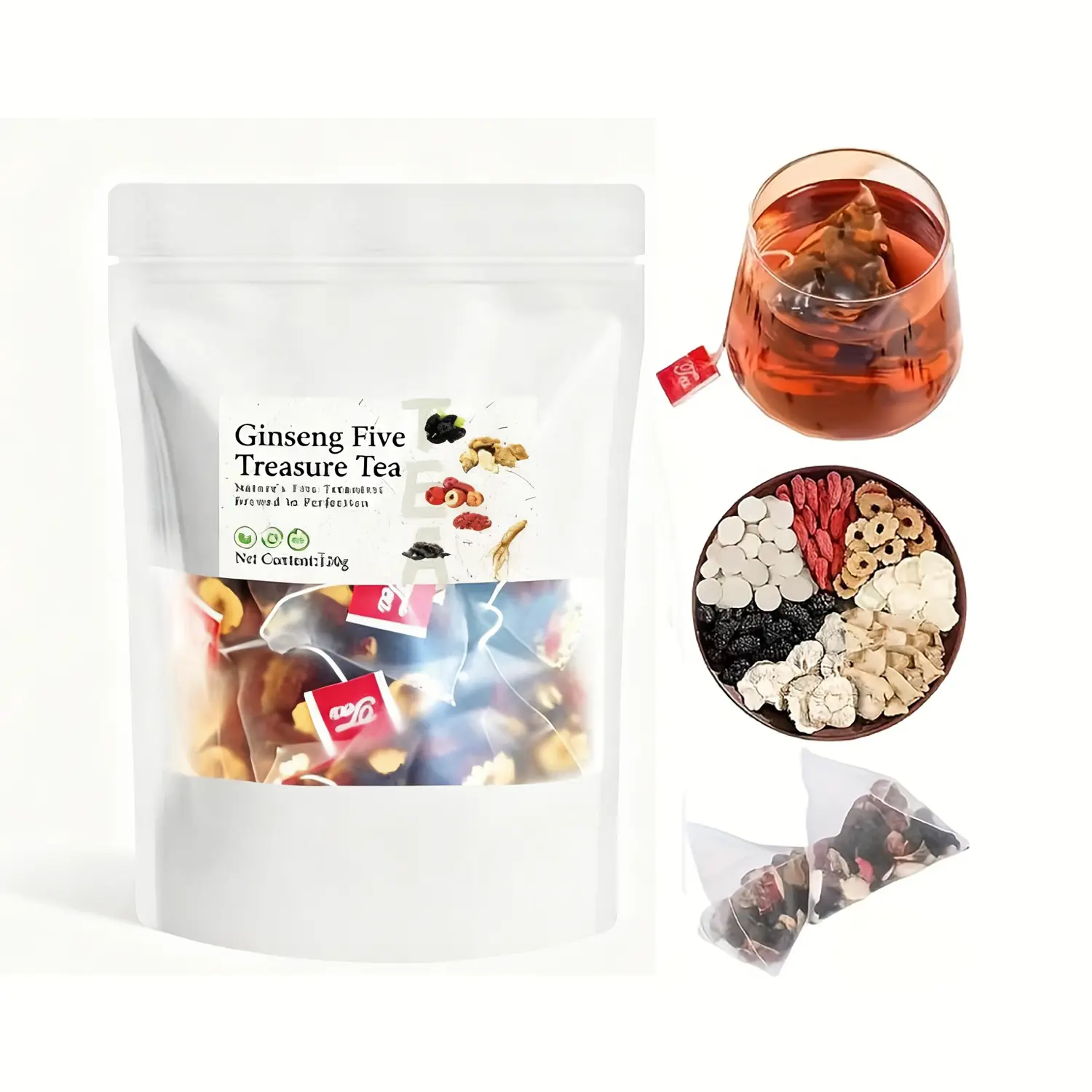 Men's Ginseng 5-Treasure Kidney Support Tea Bags, Natural Herbal Formula with Mulberry, Goji Berry, Maca & 2 More Precious Ingredients, Wellness Health Tea Beverage