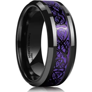 Gemstone-Style Fashion Ring – Men's & Women's Celtic Dragon Tungsten Ring (Sizes 6–11) – Polished Beveled Edges, Comfort Fit – Carbide Wedding & Promise Ring