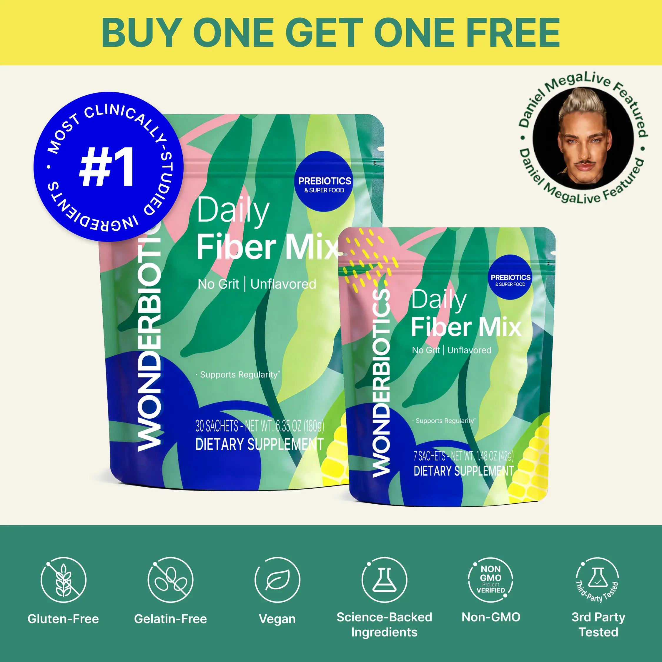 Daily Fiber Supplement Powder Packets - BUY ONE GET ONE FREE - 5 Diverse Fibers with Prebiotics, Superfood Blend for Digestion, Psyllium Husk, PHGG, Drink Mix for Women & Men, Low FODMAP, Sugar Free Healthcare