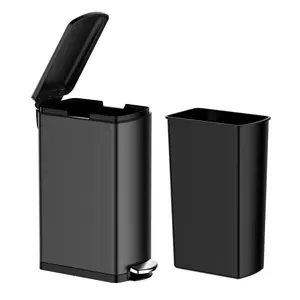 Garvee 8 Gal/30L Slim Rectangular Stainless Steel Step-On Garbage Can with Recycling Bin, Fingerprint-Resistant, Soft-Close Lid, and Removable Inner Buckets for Easy Waste Management