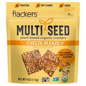Flackers Multi Seed, Plant-Based Organic Crackers, Cheeze-Pleaze, Garlic & Spice, 4 oz (113 g)