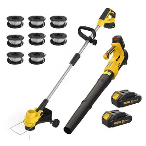 20V Powerful Leaf Blower Cordless and Trimmer Combo, 550CFM 130MPH Blower with 2 Batteries and Charger, Bullseye Blower Style Cordless Leaf Blower Edger, Sopladora De Hojas, Black+Yellow