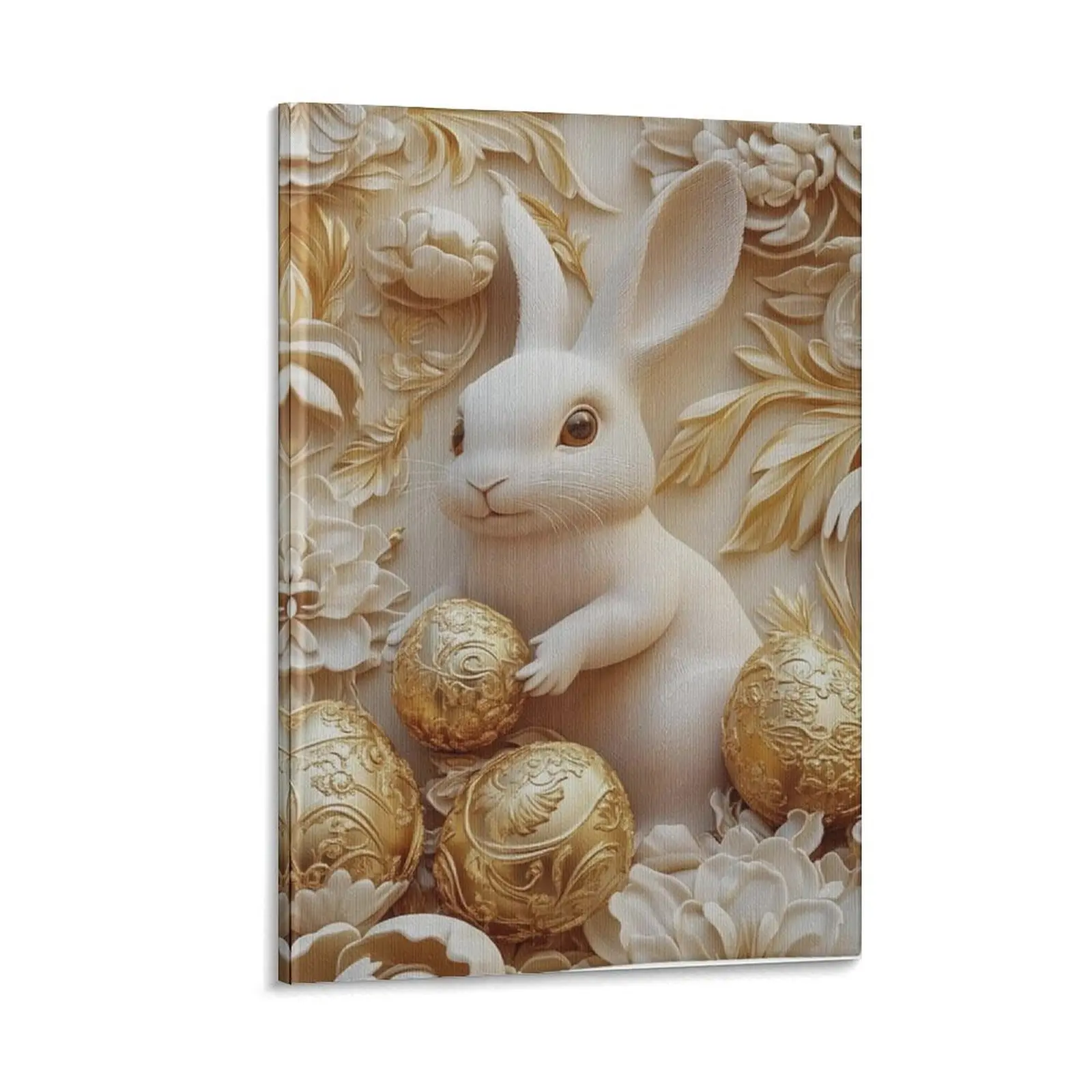 Easter Bunny Canvas Wall Art, Rabbit with Golden Eggs Poster, Cute Spring Decor Canvas Poster Bedroom Decor Sports Landscape Office Room Decor Gift Frames Ornaments