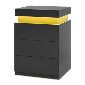 SIKAIC Nightstand with Drawers, LED Lights, Charging Station, Modern Accent Table, Black Indoor Bedroom Side Table, Modern Accent Tables